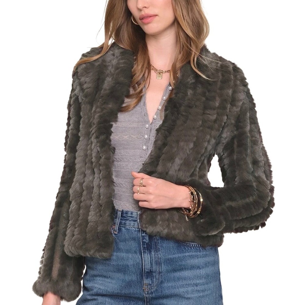Rex Rabbit Fur Jacket Heartloom Rosa Womens Med Chocolate Cardigan Luxury Soft
